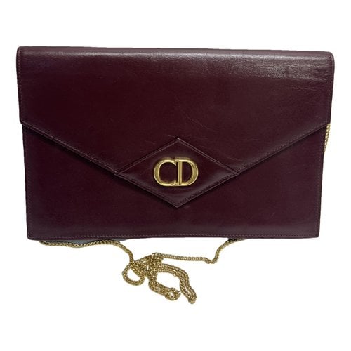 Pre-owned Dior Leather Clutch Bag In Burgundy