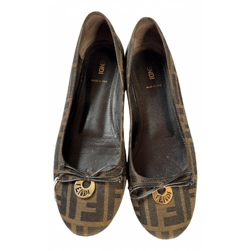 Pre-owned Fendi Cloth Ballet Flats In Brown