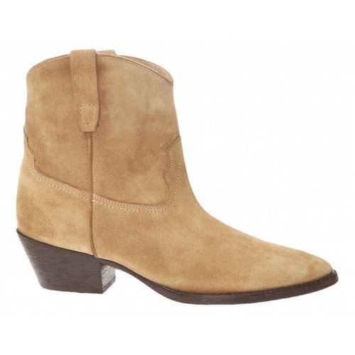Pre-owned Saint Laurent Western Boots In Beige