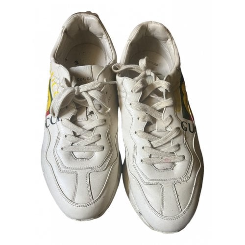Pre-owned Gucci Rhyton Leather Low Trainers In Beige