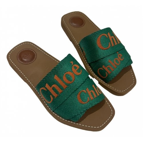 Pre-owned Chloé Woody Cloth Sandal In Green