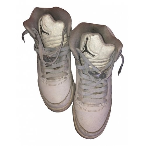Pre-owned Jordan 5 Patent Leather Lace Ups In White
