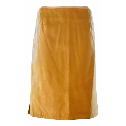 Pre-owned Theory Leather Mid-length Skirt In Brown