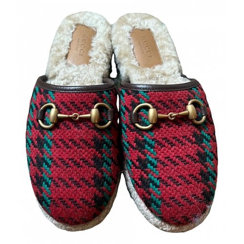 Pre-owned Gucci Tweed Mules & Clogs In Red