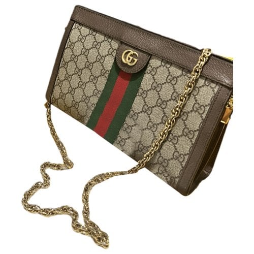 Pre-owned Gucci Ophidia Gg Leather Crossbody Bag In Beige