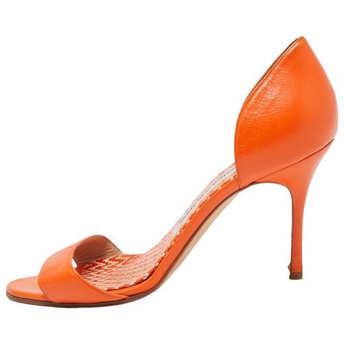 Pre-owned Manolo Blahnik Patent Leather Sandal In Orange