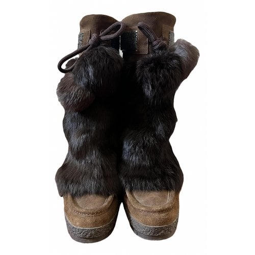 Pre-owned Coach Rabbit Snow Boots In Brown