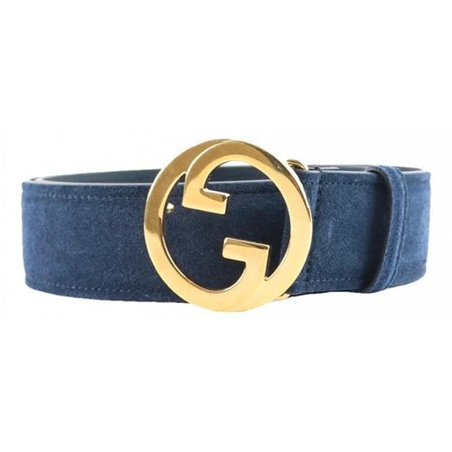 Pre-owned Gucci Gg Buckle Leather Belt In Navy