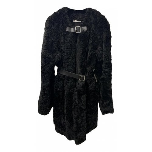 Pre-owned Celine Faux Fur Coat In Black