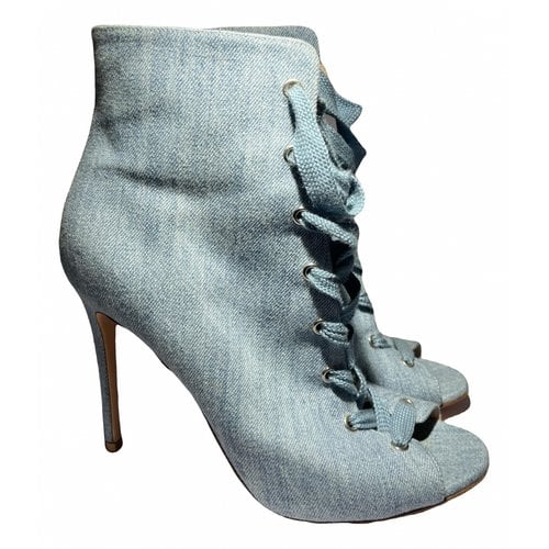 Pre-owned Gianvito Rossi Cloth Lace Up Boots In Blue