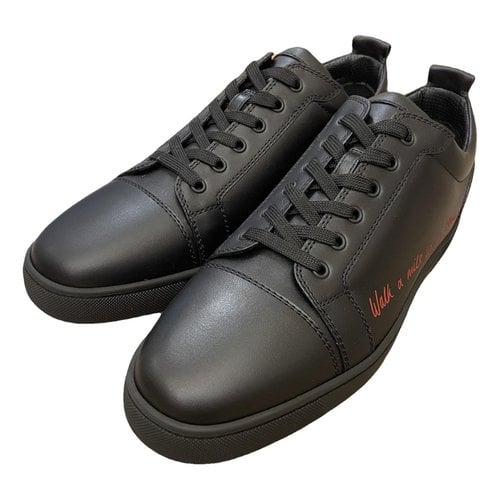 Pre-owned Christian Louboutin Louis Junior Spike Leather Low Trainers In Black