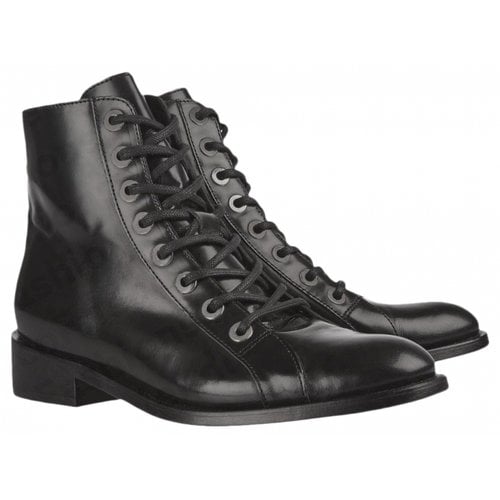 Pre-owned Maje Patent Leather Biker Boots In Black