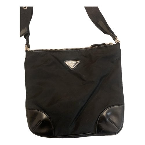 Pre-owned Prada Re-nylon Leather Crossbody Bag In Black