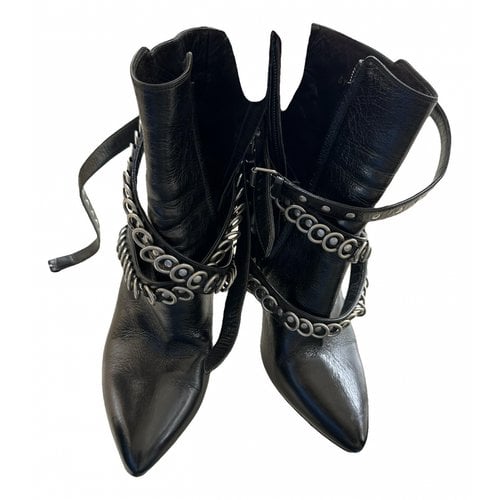 Pre-owned Saint Laurent Leather Western Boots In Black
