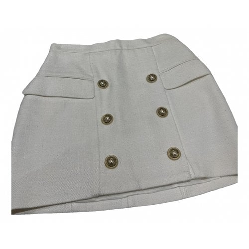 Pre-owned Balmain Wool Mini Skirt In White