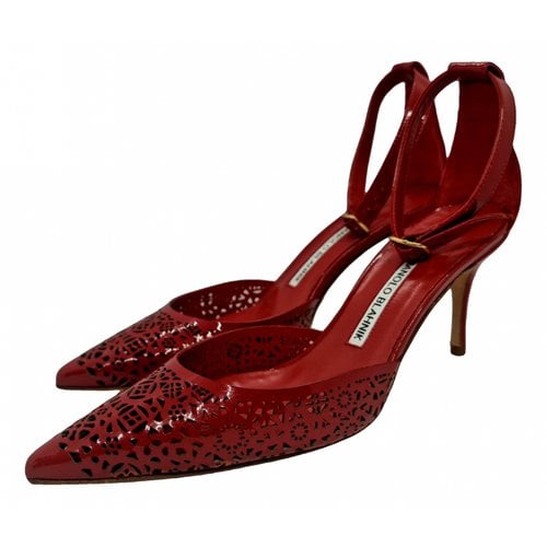 Pre-owned Manolo Blahnik Patent Leather Sandal In Red