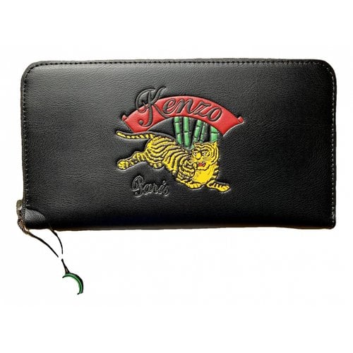 Pre-owned Kenzo Tiger Leather Wallet In Black