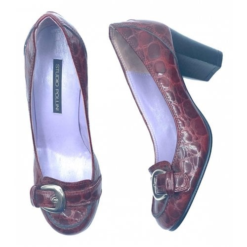 Pre-owned Pollini Leather Flats In Burgundy