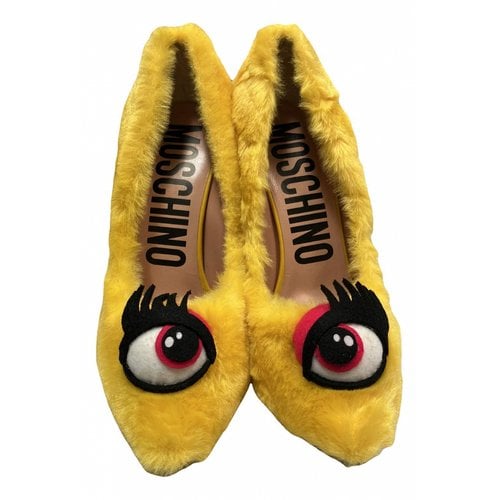 Pre-owned Moschino Faux Fur Heels In Yellow