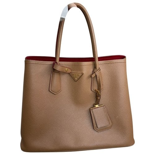 Pre-owned Prada Double Leather Handbag In Brown