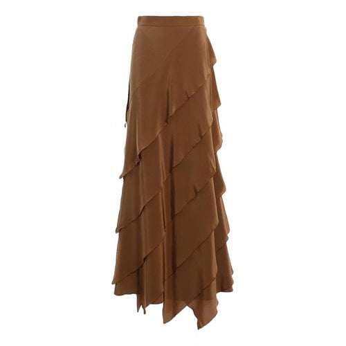 Pre-owned Max Mara Silk Maxi Skirt In Brown
