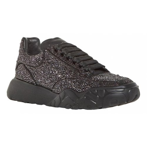 Pre-owned Alexander Mcqueen Glitter Lace Ups In Black