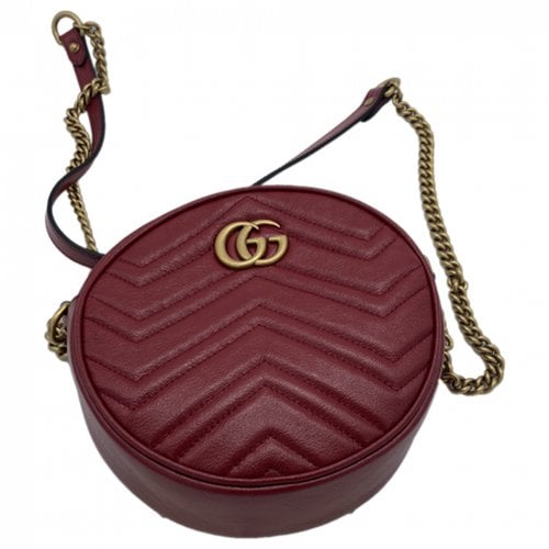Pre-owned Gucci Gg Marmont Round Pony-style Calfskin Crossbody Bag In Red