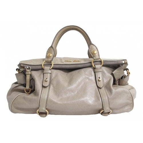 Pre-owned Miu Miu Bow Bag Leather Handbag In Beige