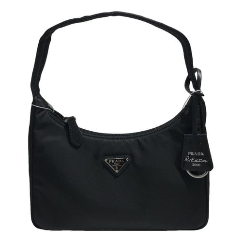 Pre-owned Prada Re-edition 2000 Linen Handbag In Black