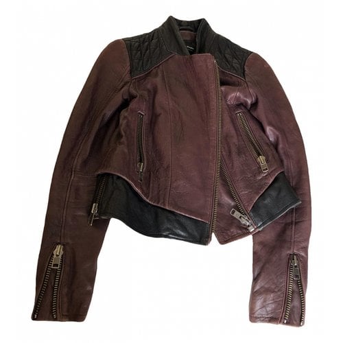Pre-owned The Kooples Leather Jacket In Burgundy