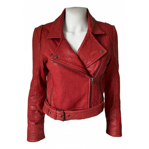 Pre-owned Sandro Leather Biker Jacket In Red