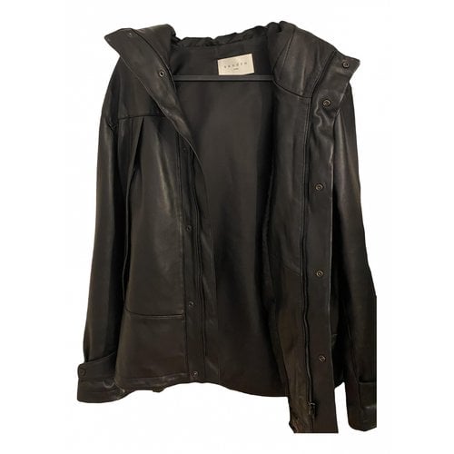 Pre-owned Sandro Leather Parka In Black