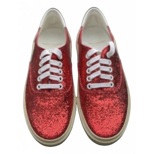 Pre-owned Saint Laurent Glitter Trainers In Red