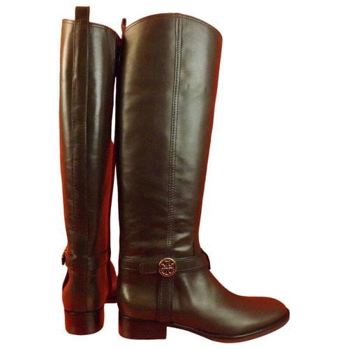 Pre-owned Tory Burch Leather Riding Boots In Brown