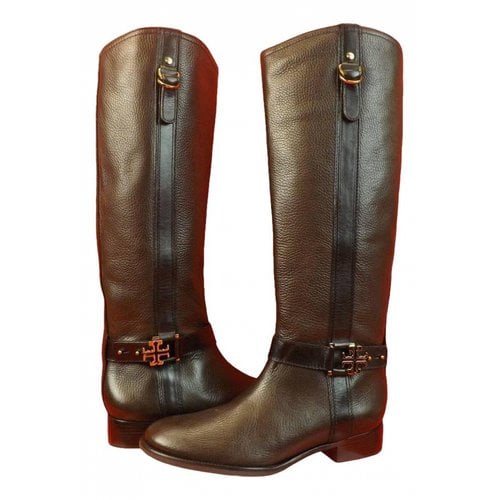 Pre-owned Tory Burch Leather Riding Boots In Brown