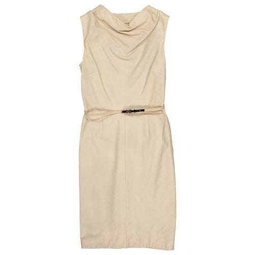 Pre-owned Dior Leather Mid-length Dress In Beige