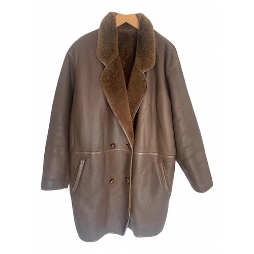 Pre-owned Kenzo Leather Coat In Brown