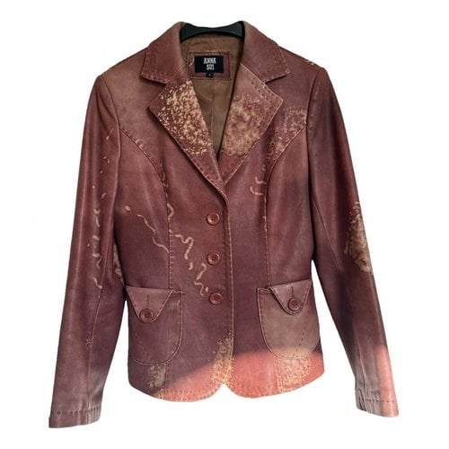 Pre-owned Anna Sui Leather Blazer In Burgundy