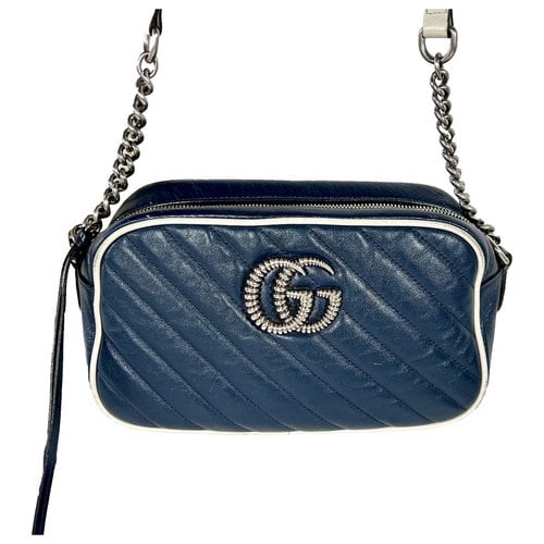 Pre-owned Gucci Gg Marmont Chain Leather Crossbody Bag In Blue