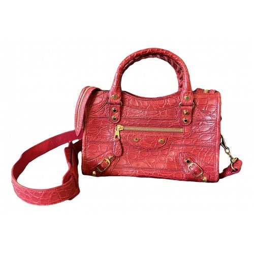 Pre-owned Balenciaga City Crocodile Handbag In Red