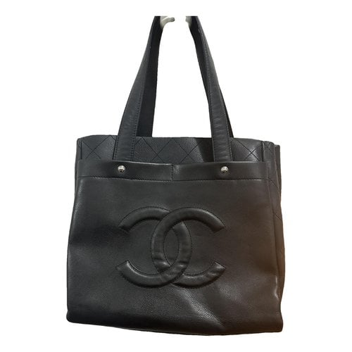 Pre-owned Chanel All About Chains Leather Tote In Black