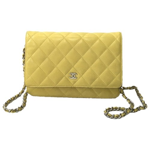 Pre-owned Chanel Wallet On Chain Leather Crossbody Bag In Yellow