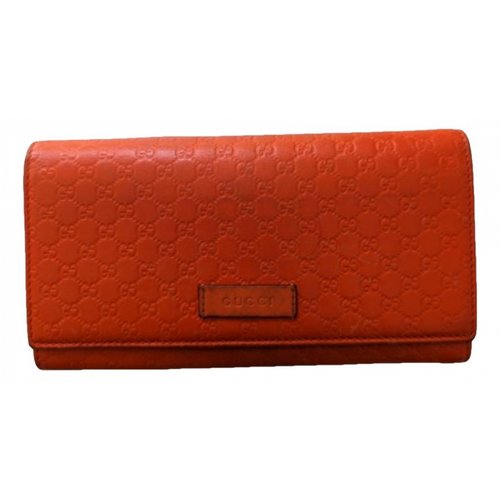 Pre-owned Gucci Continental Leather Wallet In Orange