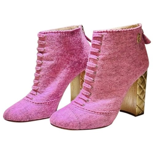 Pre-owned Chanel Cloth Boots In Pink