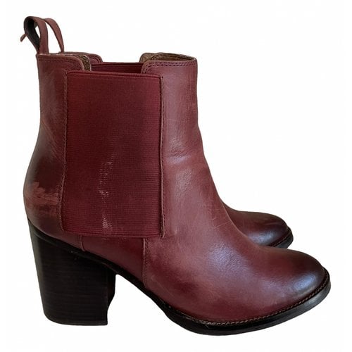 Pre-owned Liebeskind Leather Ankle Boots In Burgundy