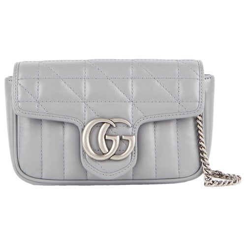 Pre-owned Gucci Gg Marmont Flap Leather Crossbody Bag In Grey
