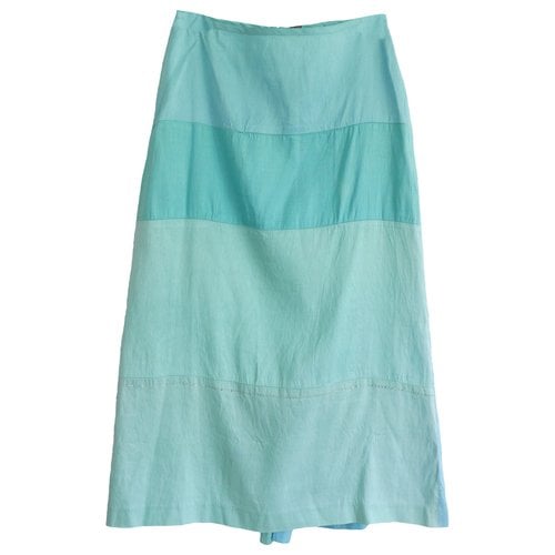 Pre-owned Dosa Silk Mid-length Skirt In Turquoise