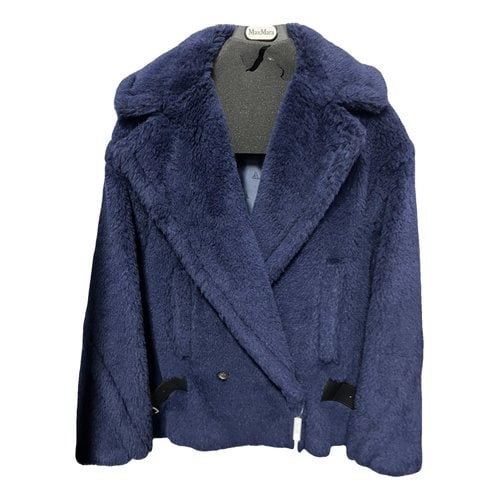 Pre-owned Max Mara Teddy Bear Icon Wool Coat In Blue