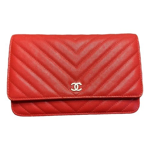 Pre-owned Chanel Wallet On Chain Timeless/classique Leather Crossbody Bag In Red