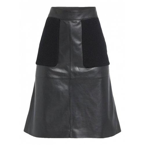Pre-owned Bogner Leather Mid-length Skirt In Black